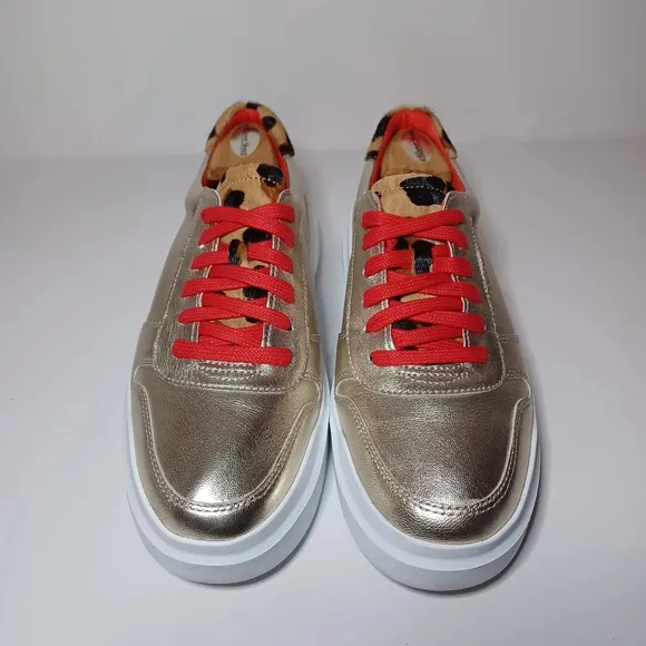 Cole Haan GrandPro Rally Leopard Print Calf Hair Gold Leather Shoes Womens 9.5B