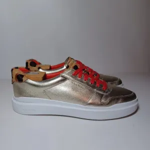 Cole Haan GrandPro Rally Leopard Print Calf Hair Gold Leather Shoes Womens 9.5B