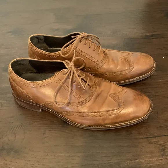 COLE HAAN LEATHER SHOES WING TIP BROWN CHESTNUT SIZE 8.5