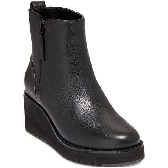 Cole Haan Womens ZG City  Black Leather Ankle Stretch Booties Shoes New