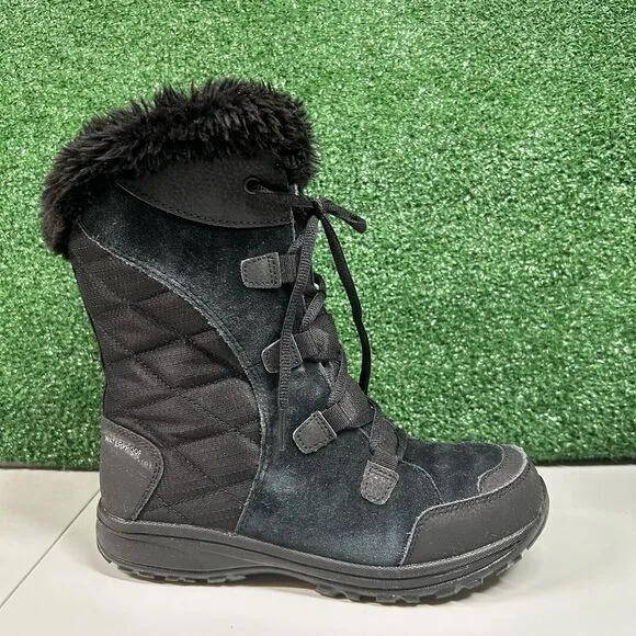 Columbia Ice Maiden II Boots‎ Womens 7 M Black Leather Snow Winter Warm Outdoor