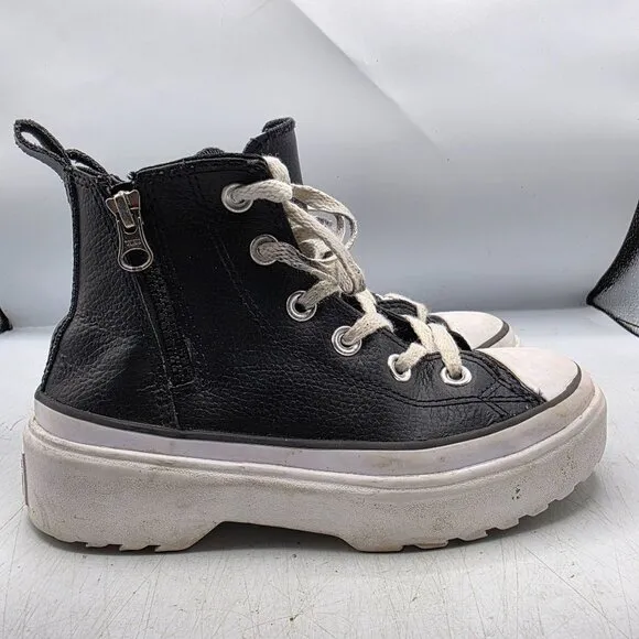 Converse Chuck Taylor All Star Lugged Lift Kids Size 1.5 Black White Shoes Zip
