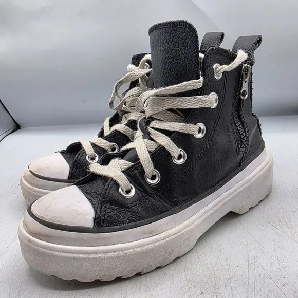 Converse Chuck Taylor All Star Lugged Lift Kids Size 1.5 Black White Shoes Zip