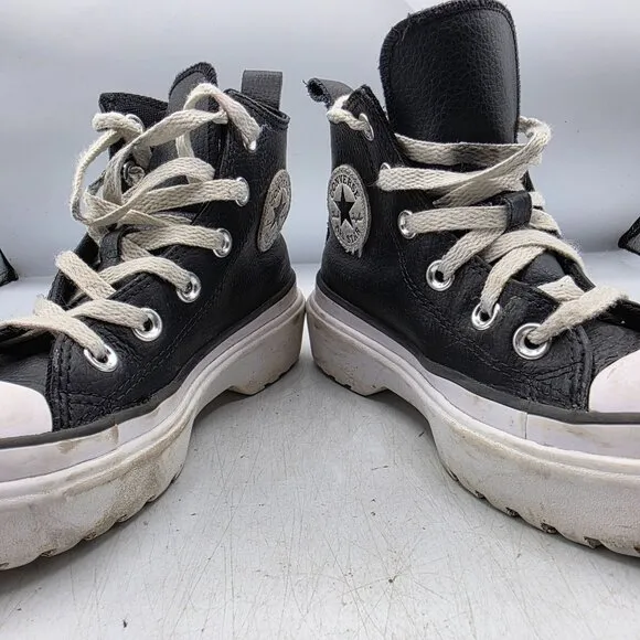 Converse Chuck Taylor All Star Lugged Lift Kids Size 1.5 Black White Shoes Zip