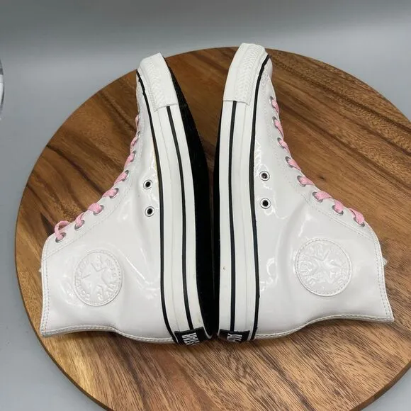 Converse Chuck Taylor All Star Shoes Womens 10.5 White Patent Leather Hi-Tops