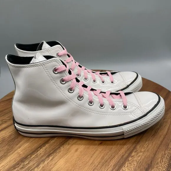 Converse Chuck Taylor All Star Shoes Womens 10.5 White Patent Leather Hi-Tops