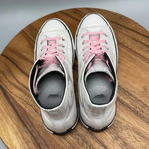 Converse Chuck Taylor All Star Shoes Womens 10.5 White Patent Leather Hi-Tops