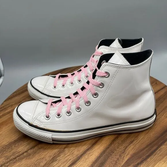 Converse Chuck Taylor All Star Shoes Womens 10.5 White Patent Leather Hi-Tops