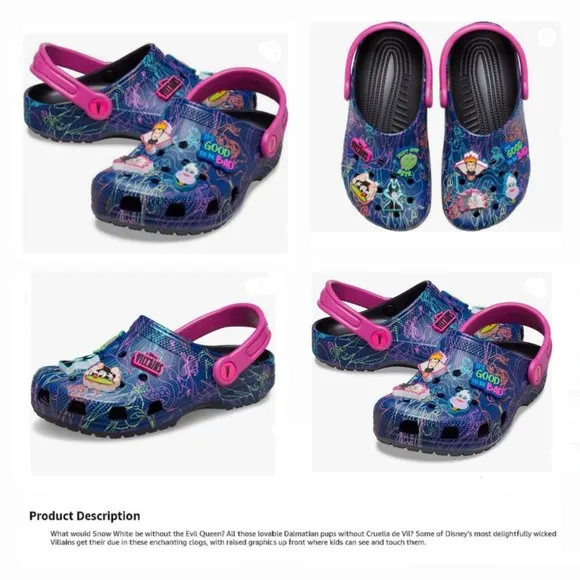 'CROCS' 'DISNEY VILLAINS'  LIMITED EDITION 'JIBBITZ' SLIP-ON CLASSIC CLOG SLIDES