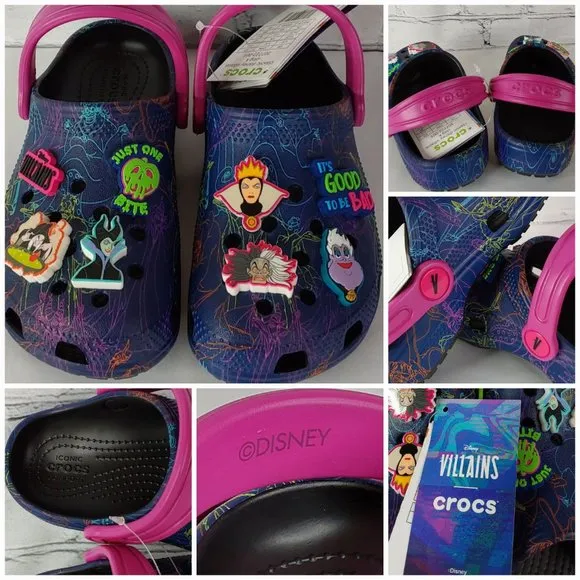 'CROCS' 'DISNEY VILLAINS'  LIMITED EDITION 'JIBBITZ' SLIP-ON CLASSIC CLOG SLIDES