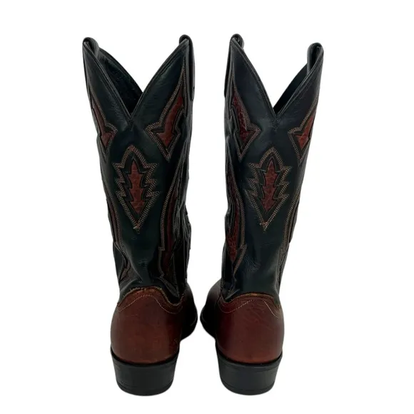 Dan Post Mens 9.5 Boots Brown Black Leather Western Cowboy 2 Tones Outdoors