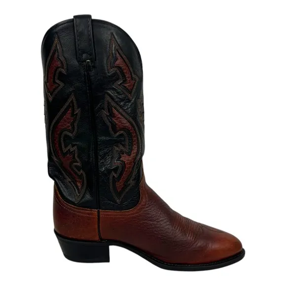 Dan Post Mens 9.5 Boots Brown Black Leather Western Cowboy 2 Tones Outdoors