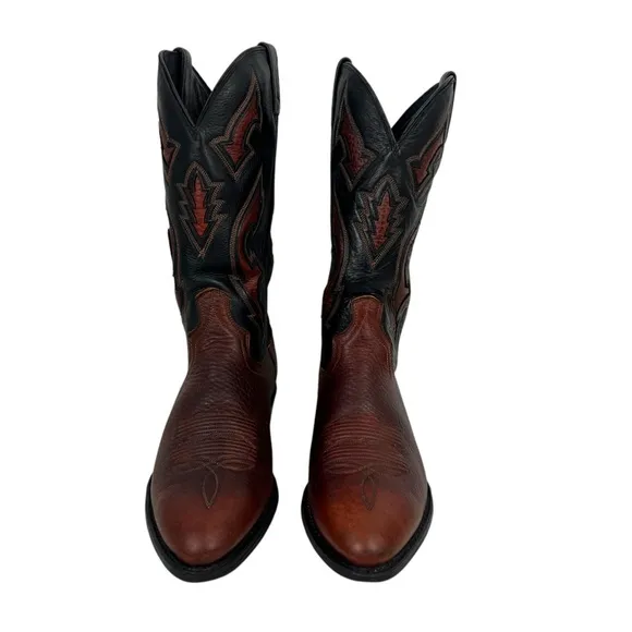 Dan Post Mens 9.5 Boots Brown Black Leather Western Cowboy 2 Tones Outdoors