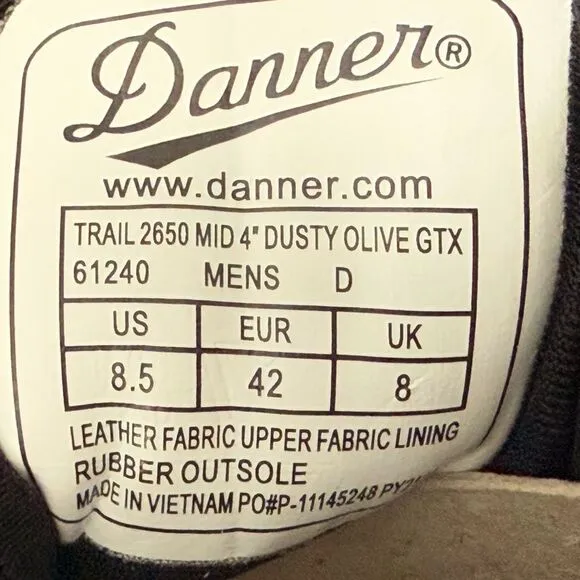 Danner Mens Trail 2650 GTX Dusty Olive Hiking Boots Men’s Size 8.5 D