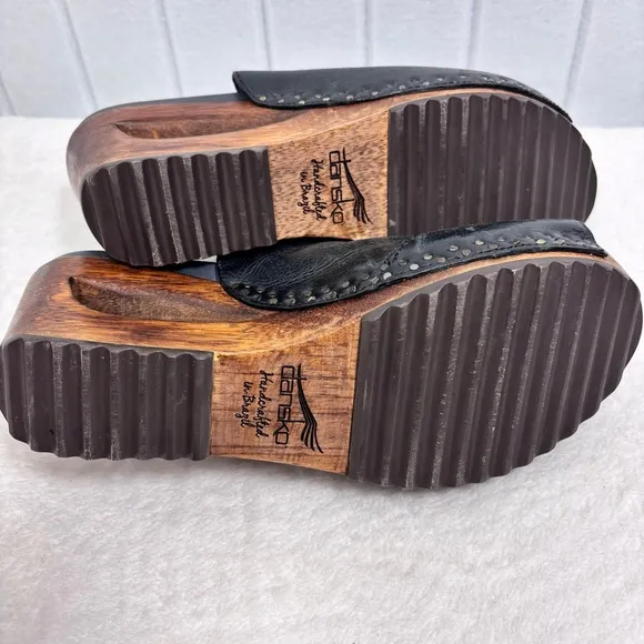 Dansko Limited Edition Sage Wedge Black Leather Made In Brazil Size 38