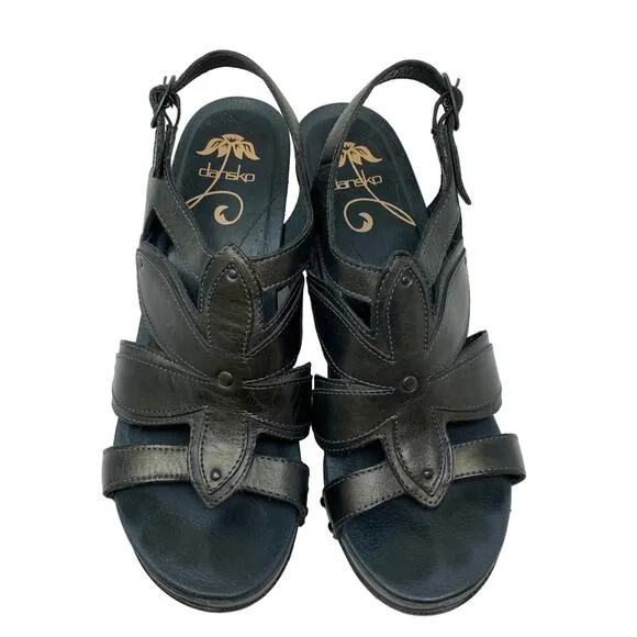 Dansko Nina Slingback Heeled Sandals Womens 41 US 10.5-11 Graphite Flower Detail