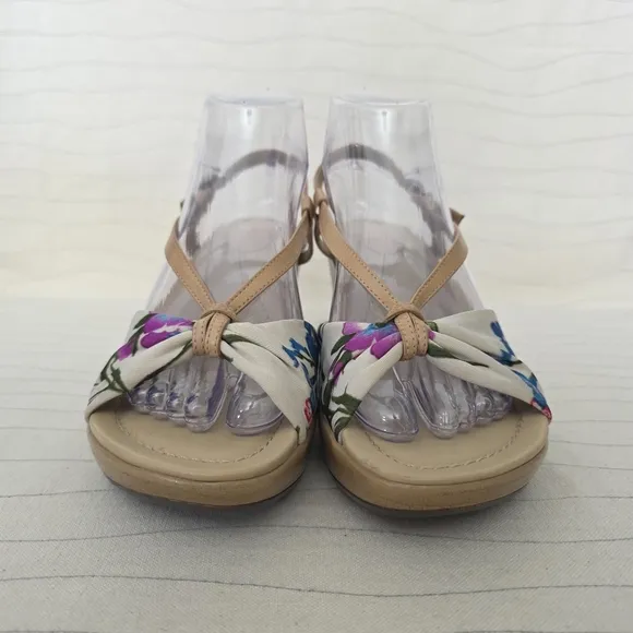 Dansko Womens Naomi Sandals Floral Wedge Heel Tan Shoes Size US 8.5-9/ EU 39