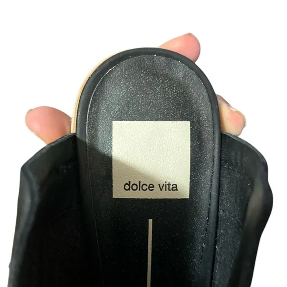Dolce Vita Black Leather Peep-Toe Mule Booties – Size 8