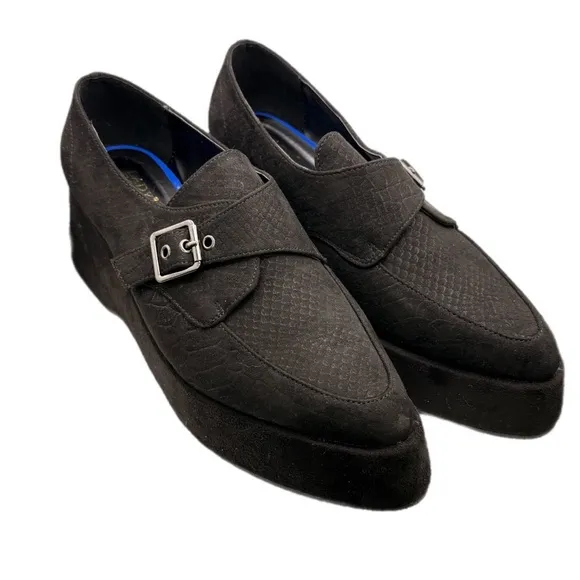 Dolls Kill Black Library Luxe Platform Shoes with Silver Buckle