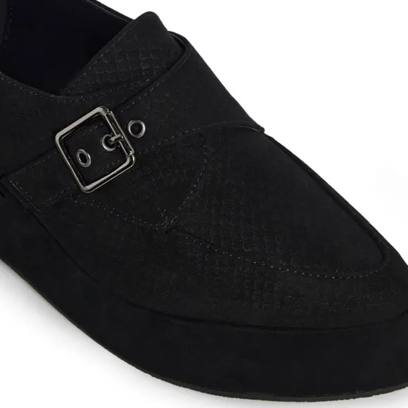Dolls Kill Black Library Luxe Platform Shoes with Silver Buckle