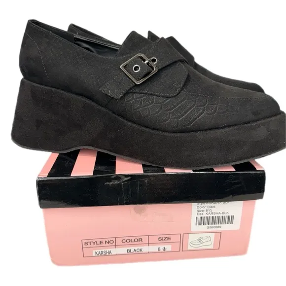 Dolls Kill Black Library Luxe Platform Shoes with Silver Buckle