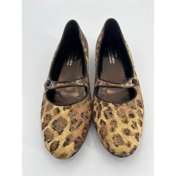 Donald J Pliner Couture Henna Mary Jane Shoes Sz 8.5M Leopard Fabric Tan Yellow