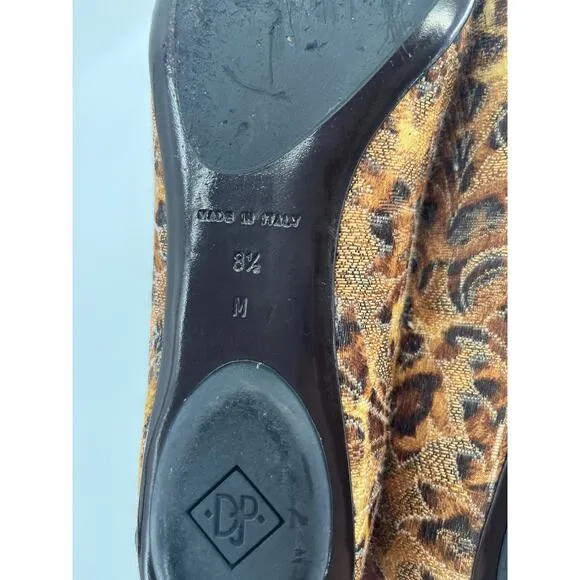 Donald J Pliner Couture Henna Mary Jane Shoes Sz 8.5M Leopard Fabric Tan Yellow