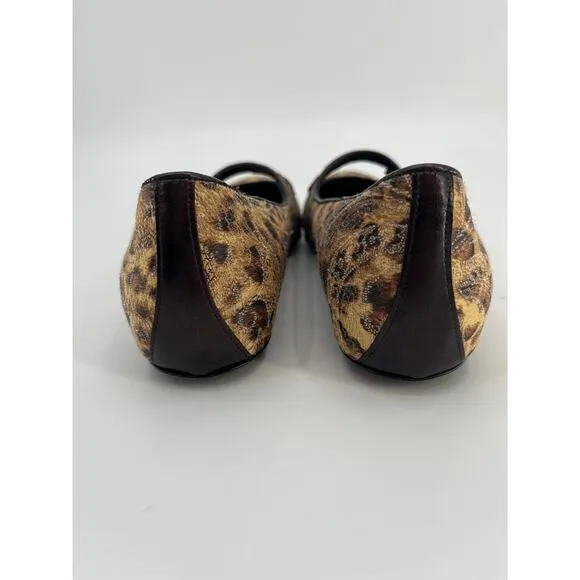 Donald J Pliner Couture Henna Mary Jane Shoes Sz 8.5M Leopard Fabric Tan Yellow