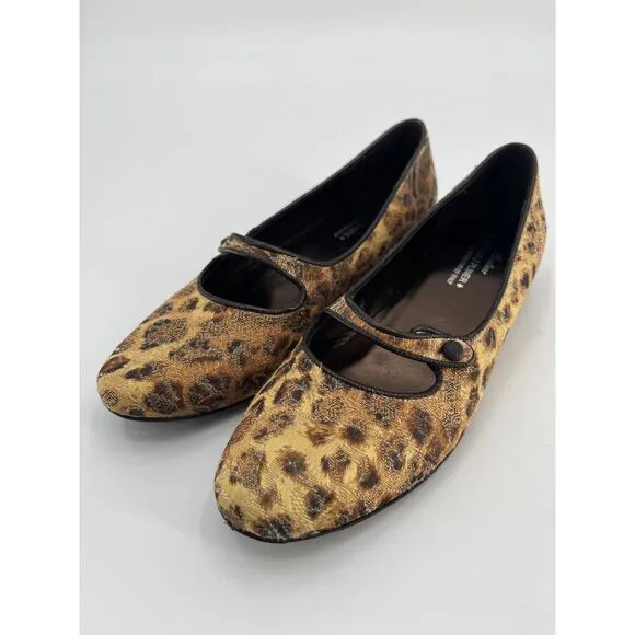 Donald J Pliner Couture Henna Mary Jane Shoes Sz 8.5M Leopard Fabric Tan Yellow