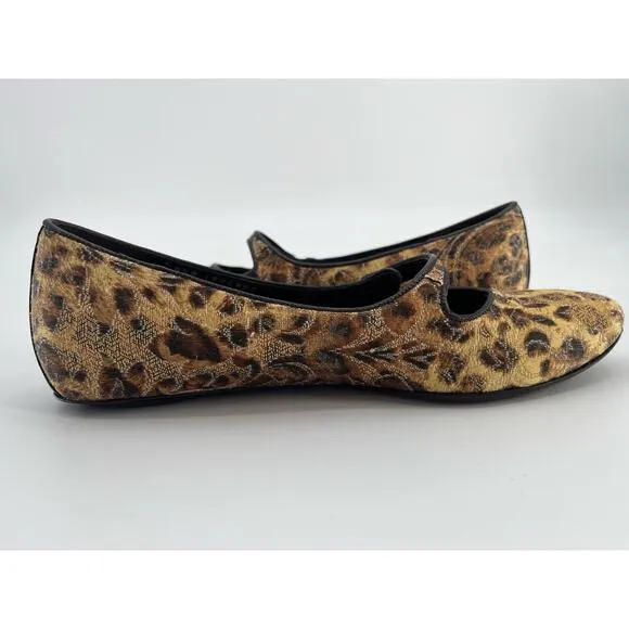Donald J Pliner Couture Henna Mary Jane Shoes Sz 8.5M Leopard Fabric Tan Yellow