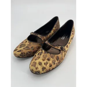 Donald J Pliner Couture Henna Mary Jane Shoes Sz 8.5M Leopard Fabric Tan Yellow