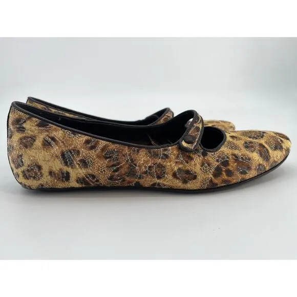 Donald J Pliner Couture Henna Mary Jane Shoes Sz 8.5M Leopard Fabric Tan Yellow