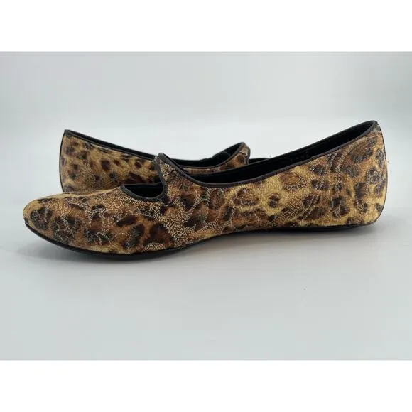 Donald J Pliner Couture Henna Mary Jane Shoes Sz 8.5M Leopard Fabric Tan Yellow