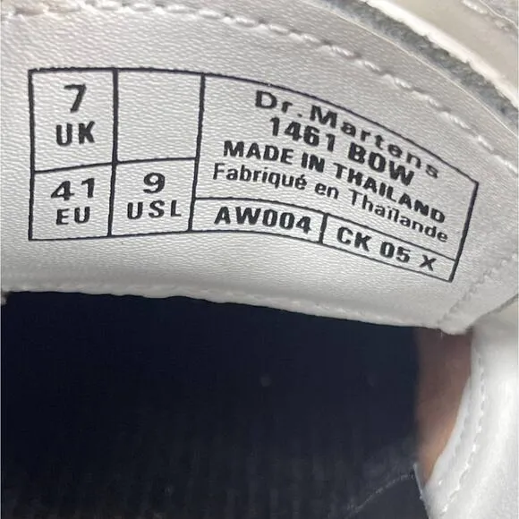 Dr.Martens 1461 Bow Smooth White Leather Oxford Shoes Women’s Size 9