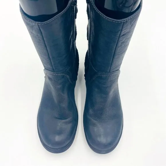 Earth Women's Black Leather Hemlock Heeled Boots Buckle Strap Side Zip Size 7B