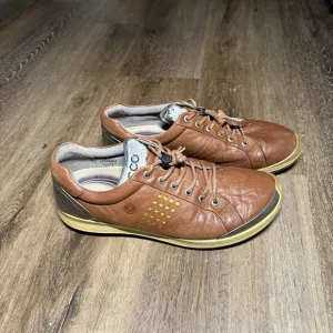 Ecco Biom Golf Shoes Spikeless Natural Motion Yak Brown Leather Men US 10 EU 44