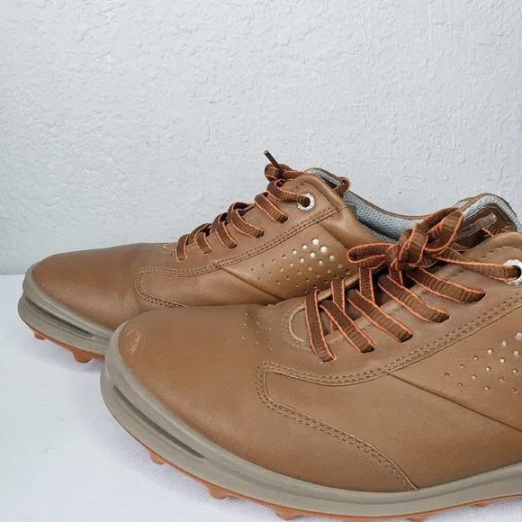 Ecco Golf Men's Brown Leather Golf Spike Less Shoes  Athletic
