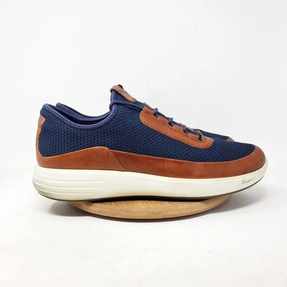 ECCO Shoes Mens 45 Soft 7 Runner Summer Blue Brown Leather Oxford Sneaker