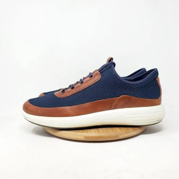 ECCO Shoes Mens 45 Soft 7 Runner Summer Blue Brown Leather Oxford Sneaker