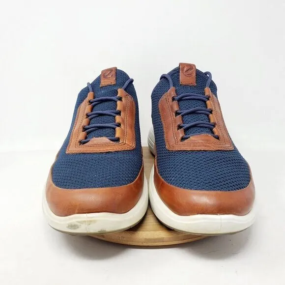 ECCO Shoes Mens 45 Soft 7 Runner Summer Blue Brown Leather Oxford Sneaker
