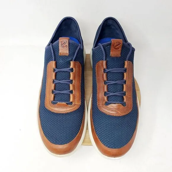 ECCO Shoes Mens 45 Soft 7 Runner Summer Blue Brown Leather Oxford Sneaker