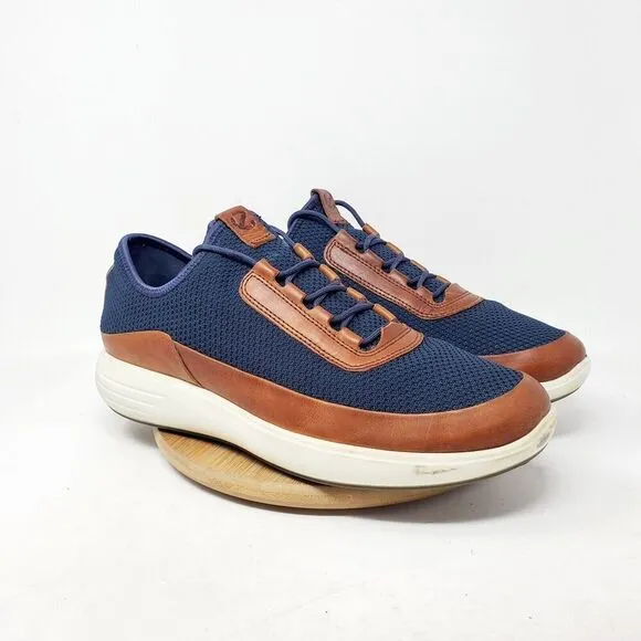 ECCO Shoes Mens 45 Soft 7 Runner Summer Blue Brown Leather Oxford Sneaker