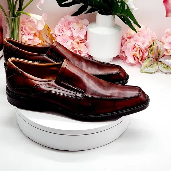 Ecco Windsor Slip On Dress Shoes Mens 13.5 US 47 EU Brown Leather Loafers Casual