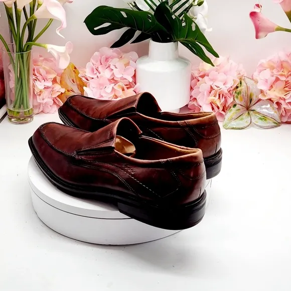 Ecco Windsor Slip On Dress Shoes Mens 13.5 US 47 EU Brown Leather Loafers Casual