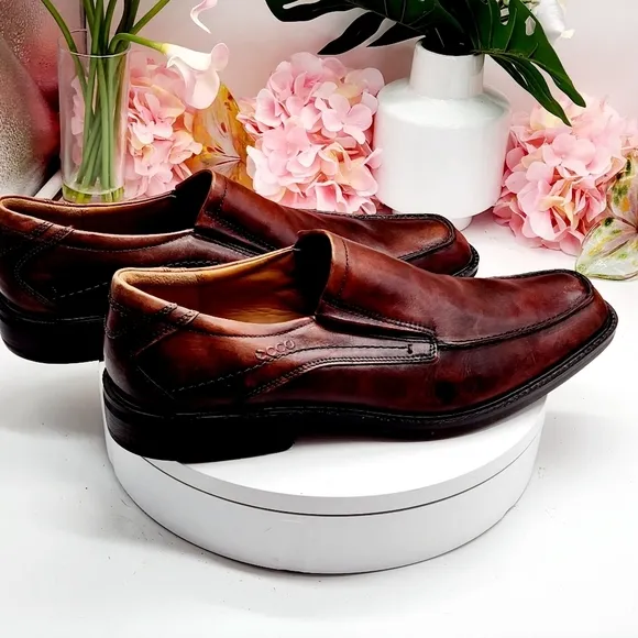 Ecco Windsor Slip On Dress Shoes Mens 13.5 US 47 EU Brown Leather Loafers Casual