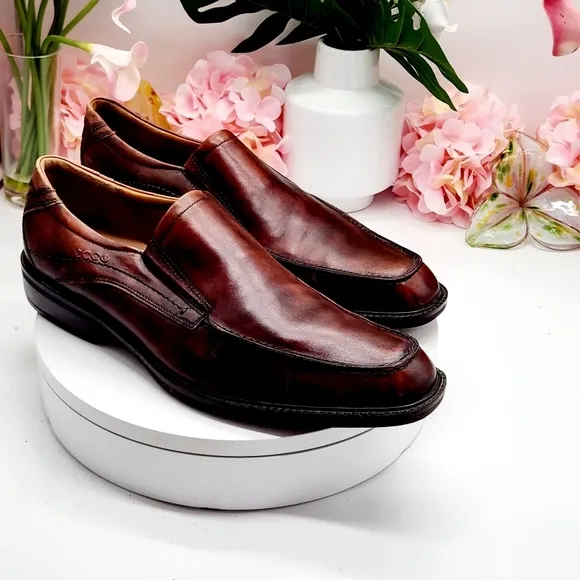 Ecco Windsor Slip On Dress Shoes Mens 13.5 US 47 EU Brown Leather Loafers Casual