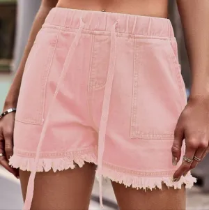 Effortlessly Cool Raw Hem Denim Shorts - Peach
