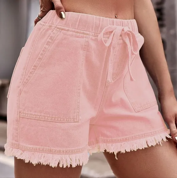 Effortlessly Cool Raw Hem Denim Shorts - Peach