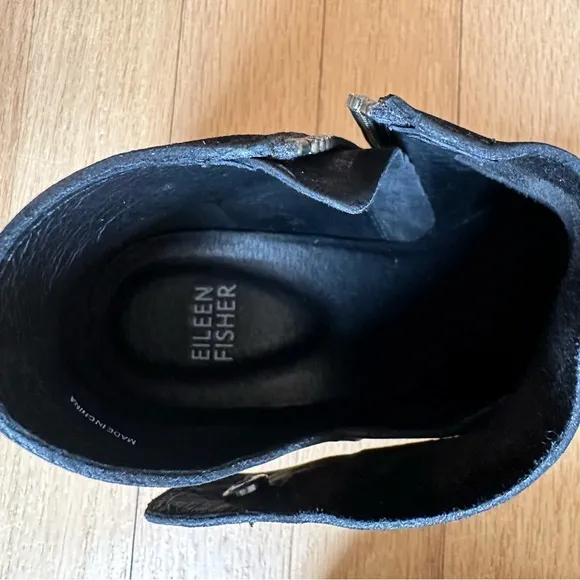 Eileen Fisher - Billie Tumbled Nubuck Black Leather Bootie