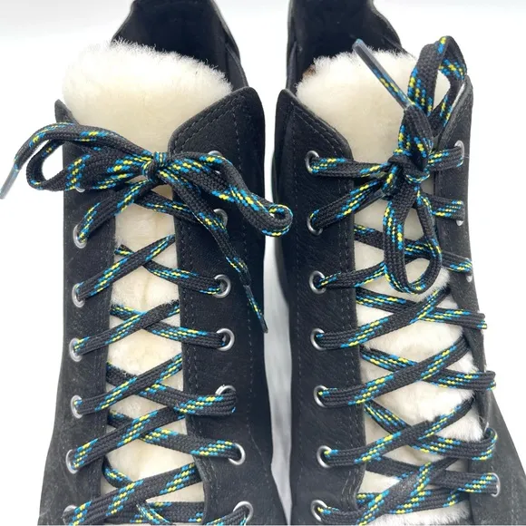 Eileen Fisher Black Calm Genuine Shearling Trim Lace Up Hiking Boot Size 9